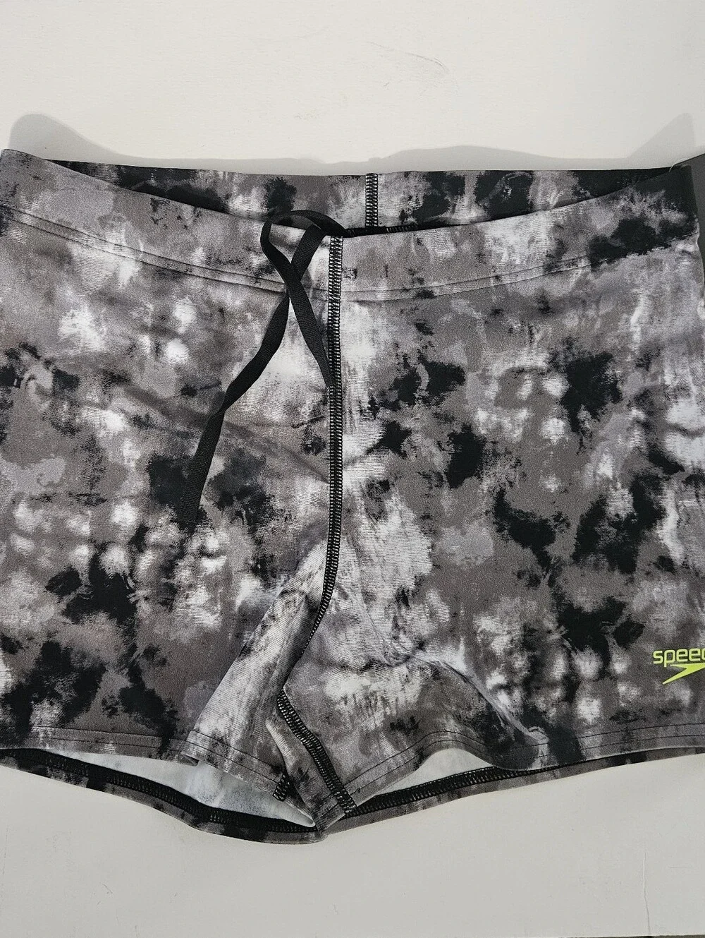 Speedo Size M PowerFlex Eco Black White Marbled Tie Dyed Boys Mens Swim Trunks